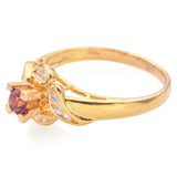 20K Yellow Gold Orange Mandarin Oval Garnet and Diamond Ring