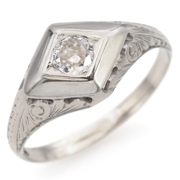 Antique Art Deco 18K White Gold 0.21 Ct Diamond Band Ring Size 6.75