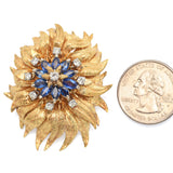 Vintage 18K Yellow Gold Flower 1.11 TCW Sapphire and 0.77 TCW Diamond Brooch Pin