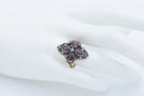 Antique 18K Yellow Gold & Silver Garnet & Diamond Cocktail Ring Size 7.5