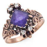 Antique 10K Rose Gold Amethyst and Rose Cut Diamond Band Ring