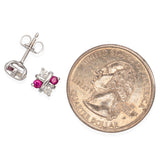 14K White Gold Ruby and Diamond Stud Earrings