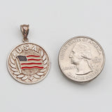 Vintage 925 Sterling Silver Enamel USA American Flag Disk Charm Pendant