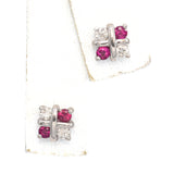 14K White Gold Ruby and Diamond Stud Earrings