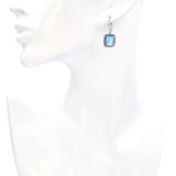 18K White Gold 7.4 Ct. Blue Topaz, Diamond, Sapphire Halo Drop Earrings