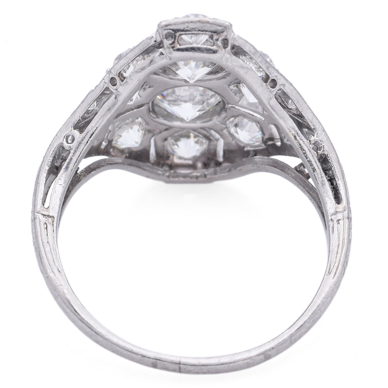 Antique Art Deco Platinum 1.89 TCW Diamond Shield Cocktail Ring Size 7