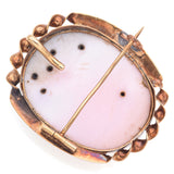 Antique 14K Yellow Gold Pink Conch & Commeso Enamel Ceres Cameo Brooch Pendant