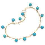 Vintage 14K Yellow Gold Turquoise Beaded Dangle Station Chain Bracelet