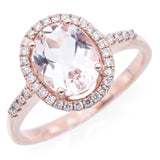 Estate 10K Rose Gold Morganite & Diamond Oval Band Ring Size 7