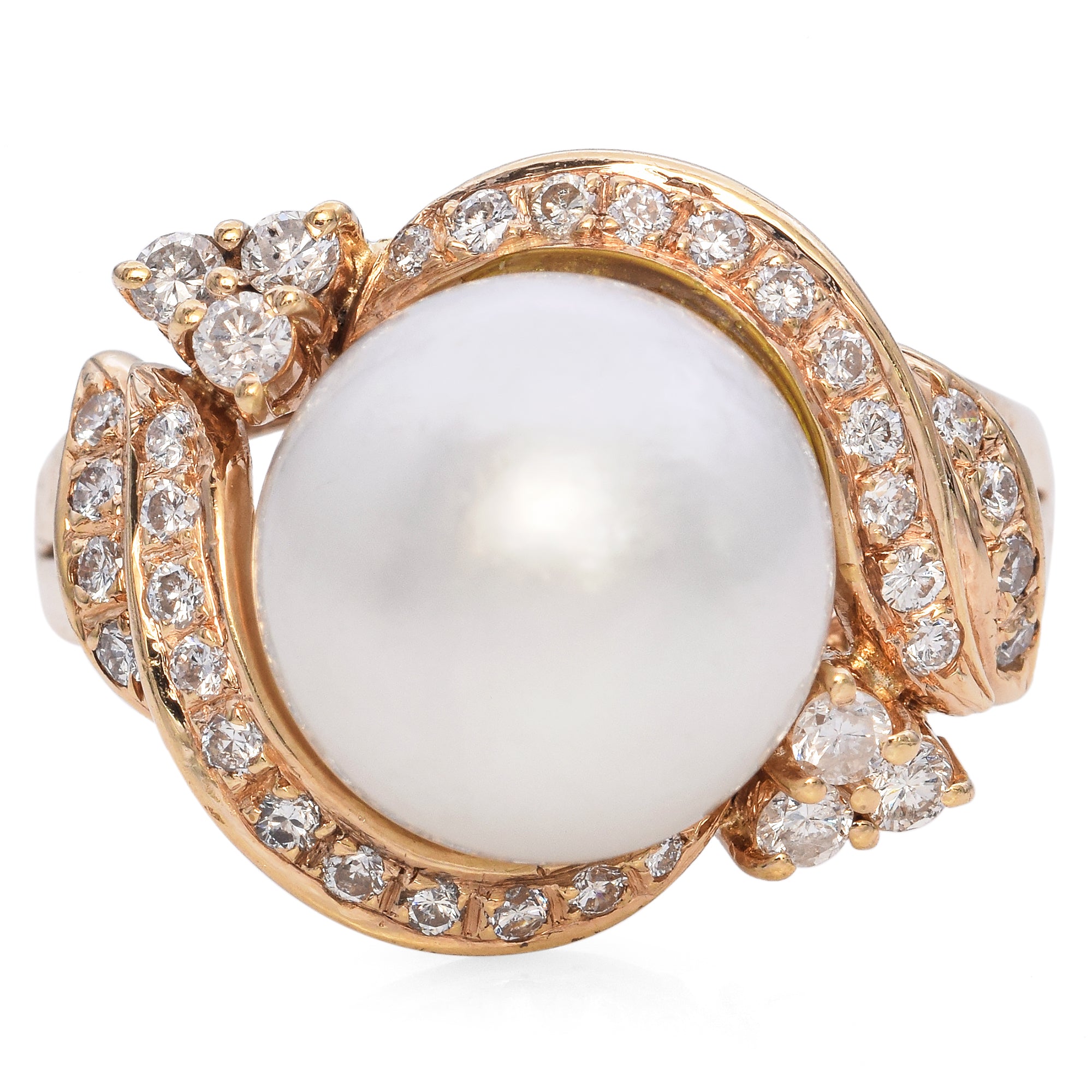 14K Yellow Gold Pearl and 0.80 TCW Diamond Cocktail Ring