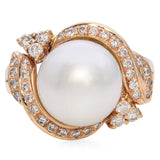 14K Yellow Gold Pearl and 0.80 TCW Diamond Cocktail Ring