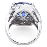 Estate Platinum 10.30 Ct Lab Sapphire & 0.96 TCW Diamond Cocktail Ring Size 5