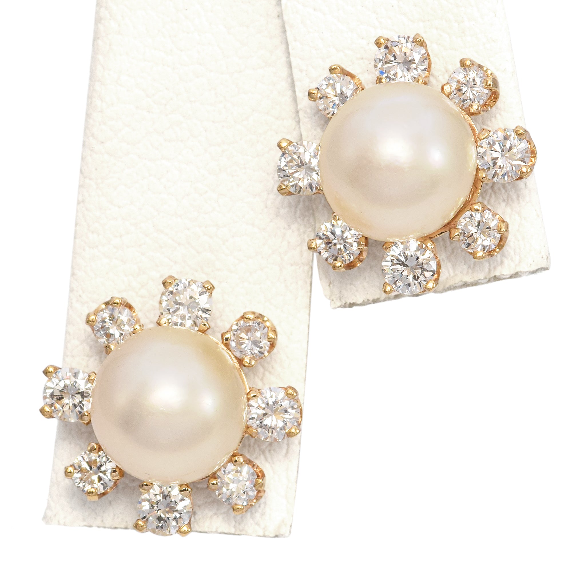 14K Yellow Gold Pearl & 0.96 TCW Diamond Halo Stud Earrings