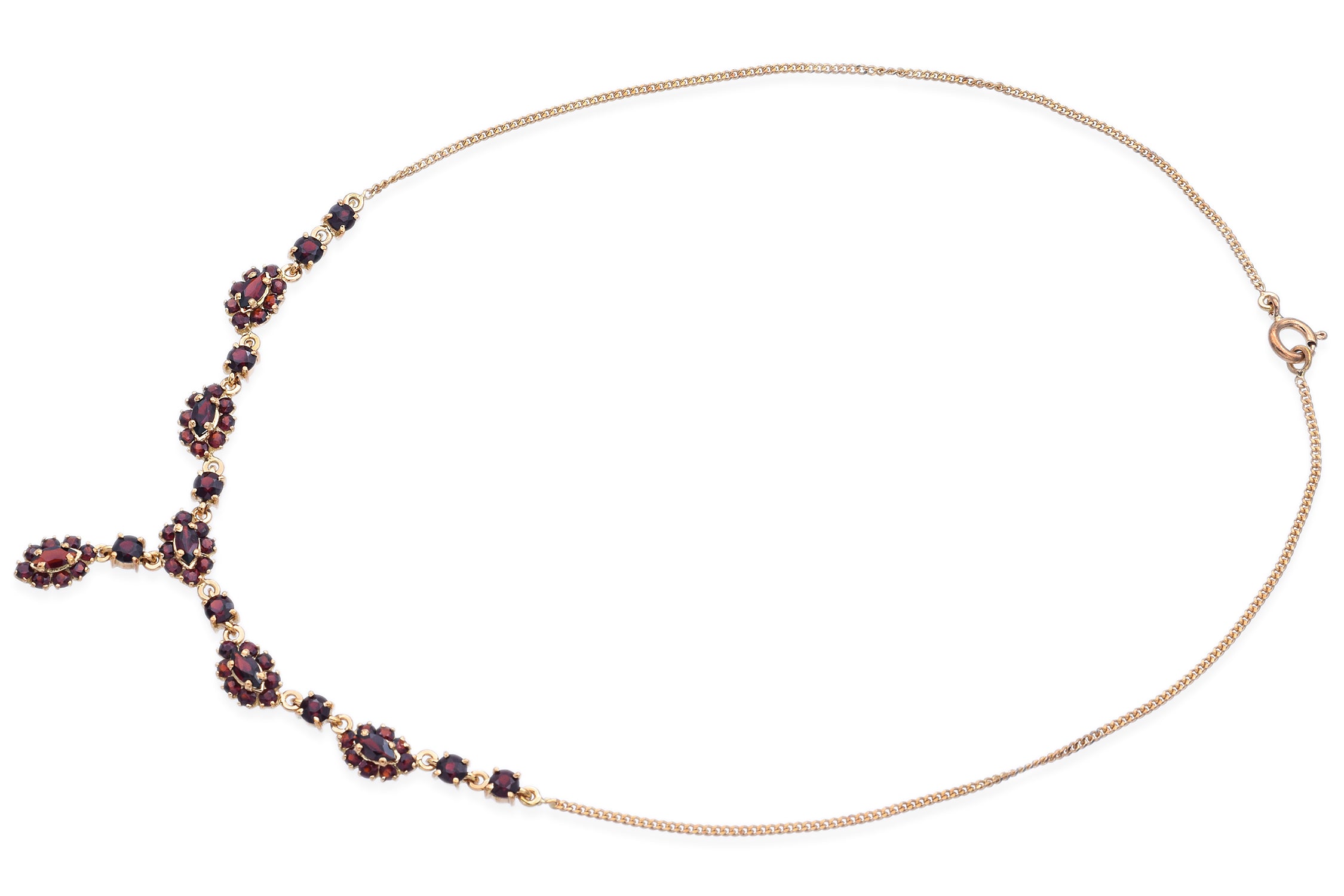 Vintage 18K Yellow Gold Garnet Y Drop Necklace 16 Inches