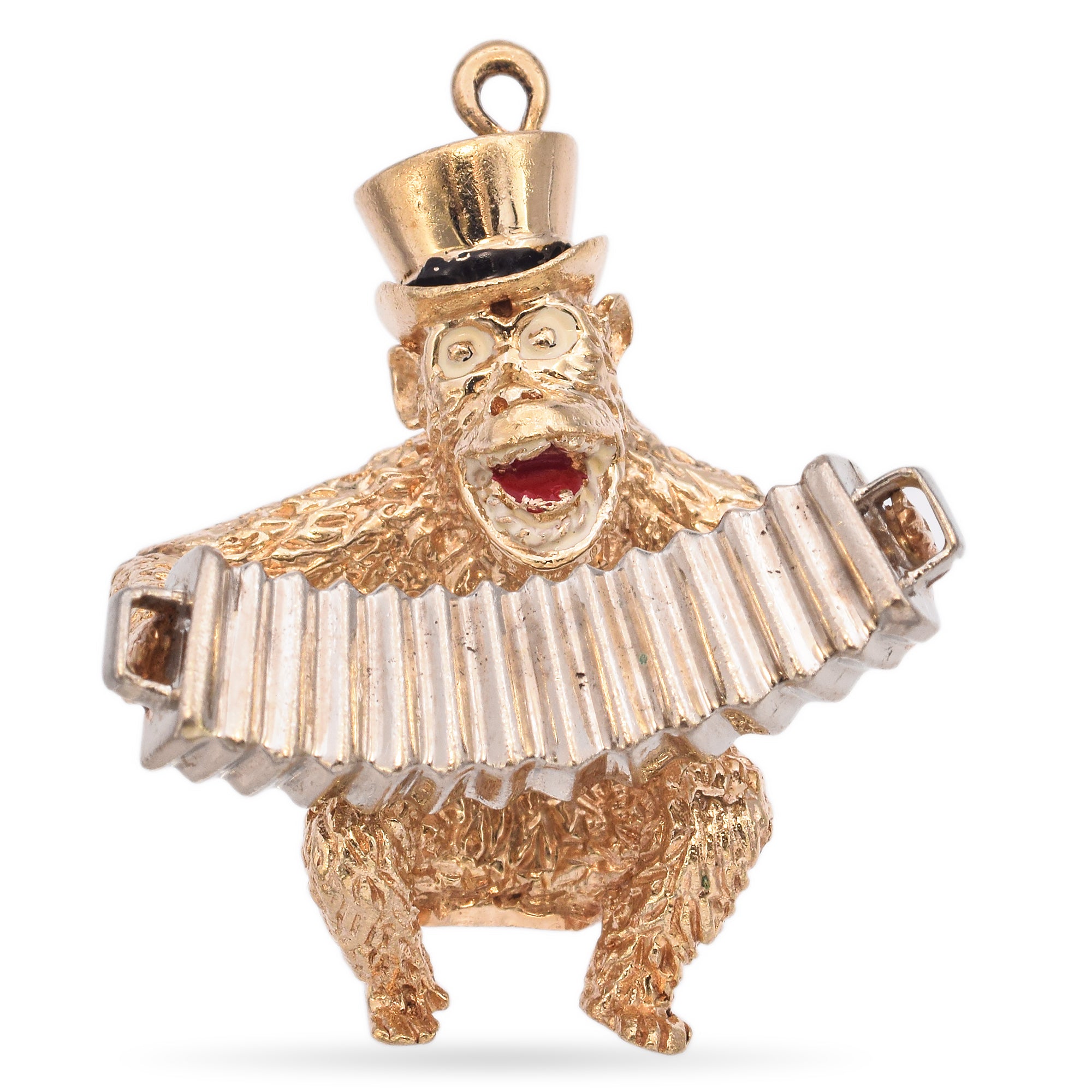 Antique 14K Yellow Gold Accordion Player Monkey Charm Pendant