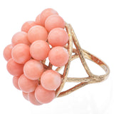 Vintage Yellow Gold Angel Skin Coral Beaded Cluster Cocktail Ring Size 6.75