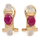 14K Yellow Gold 0.76 TCW Ruby and Diamond Omega Back Earrings