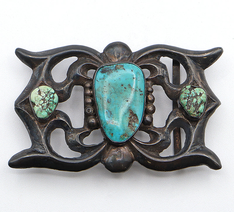 Vintage Navajo Native American Sterling Silver Turquoise Cast Belt Buckle 107.7g