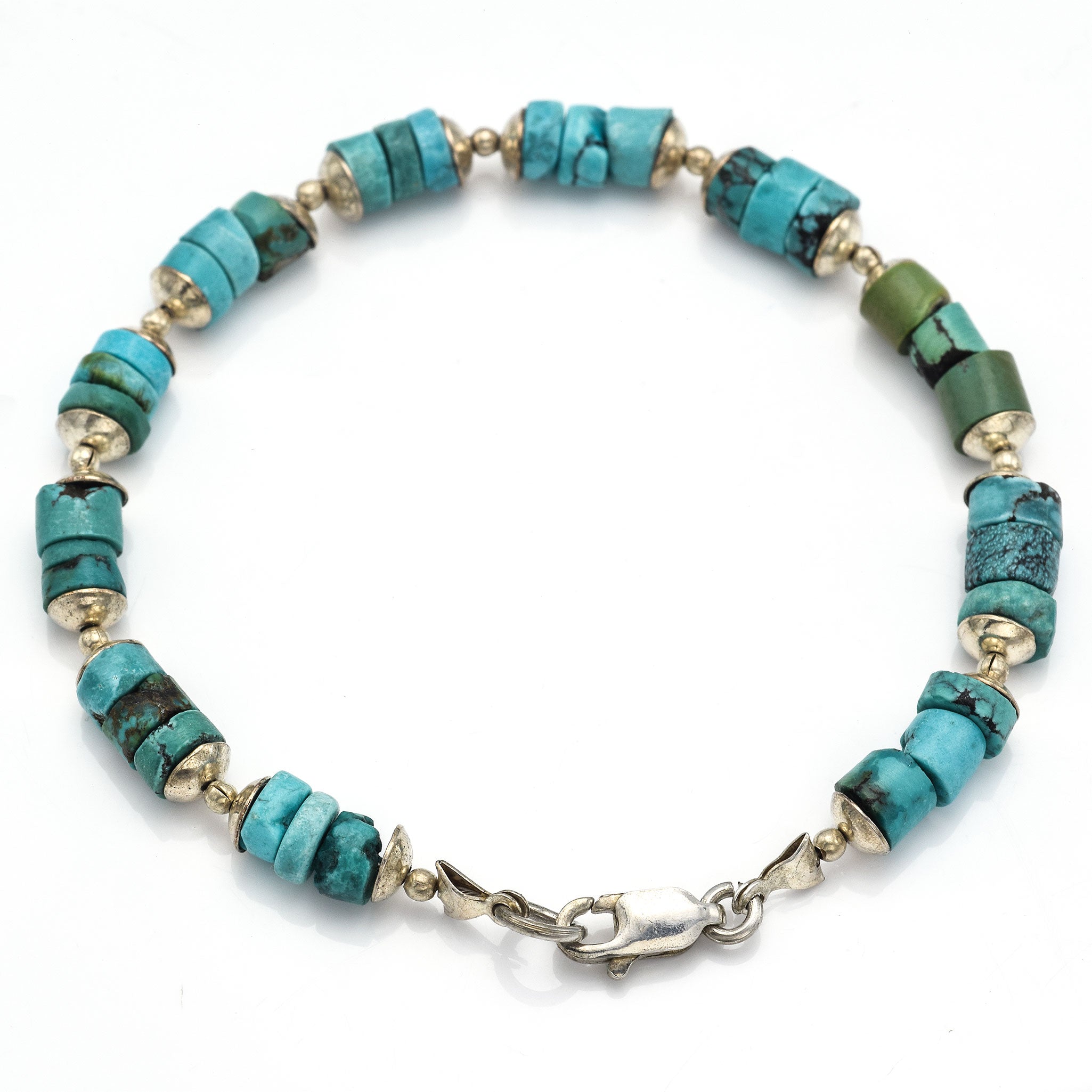 Vintage Sterling Silver Turquoise Southwestern Beaded Strand Bracelet