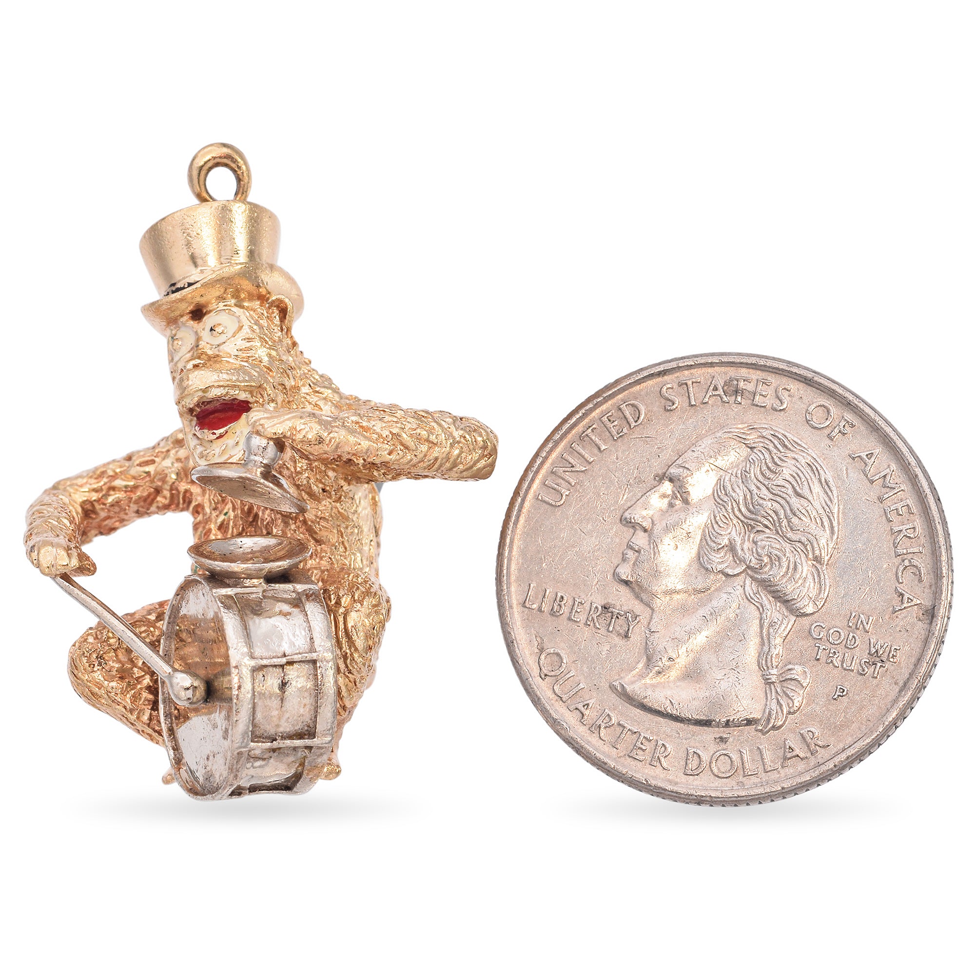 Antique 14K Yellow Gold Drummer Monkey Charm Pendant