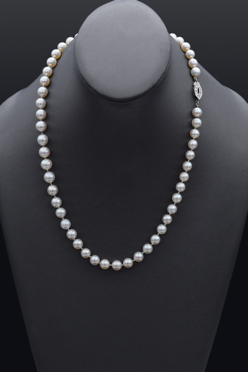 Vintage 14K White Gold Pearl & 0.24 TCW Diamond Beaded Strand Necklace 21 Inches