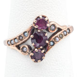 Antique 8K Yellow Gold Garnet & Seed Pearl Band Ring Size 4.75