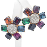 CINER Gold Plated Multi-Color Crystal & Rhinestone Floral Clip-On Earrings