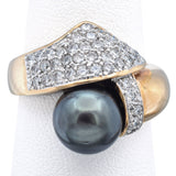 Estate 14K Yellow Gold South Sea Pearl & 0.86 TCW Diamond Cocktail Ring Size 8.5