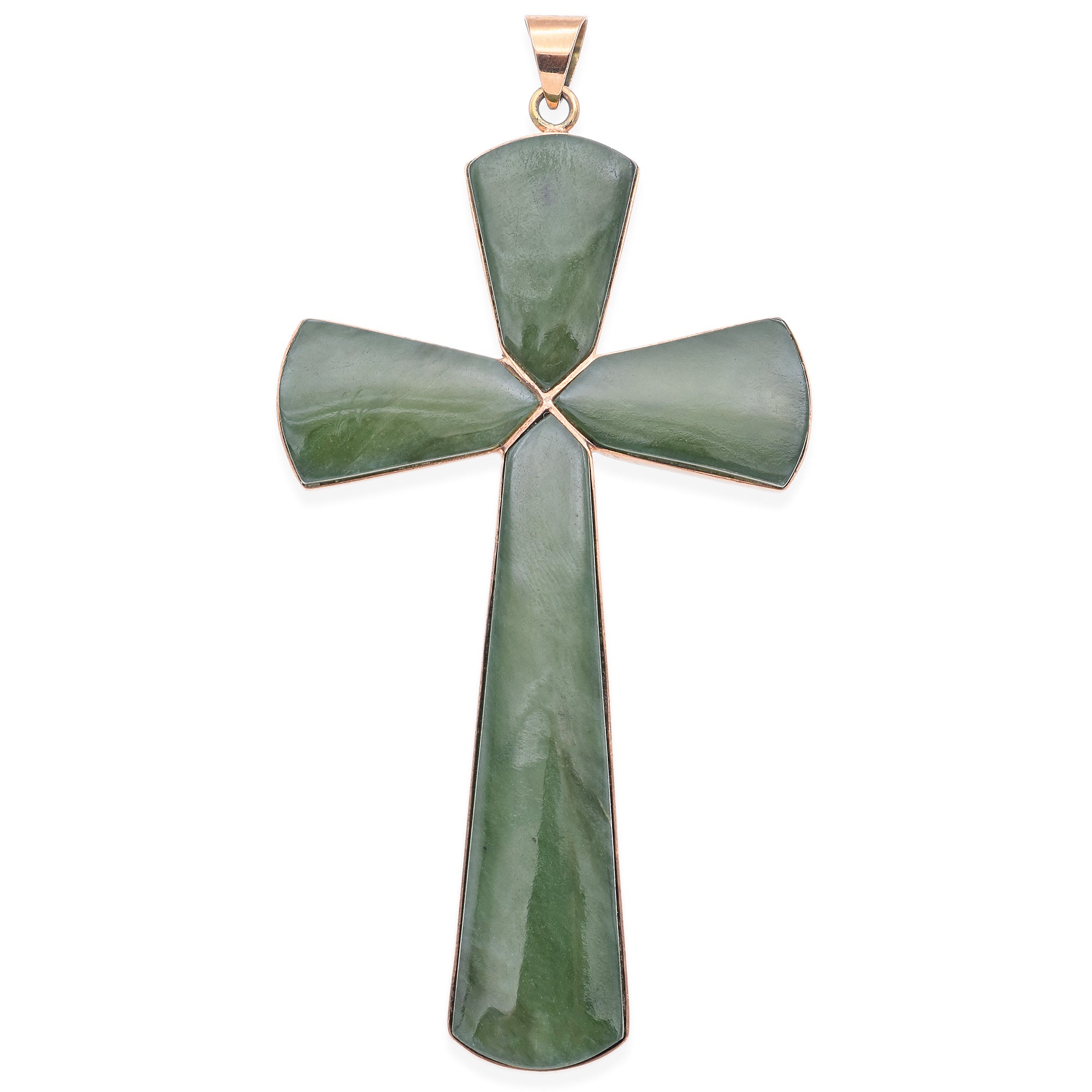 Vintage 14K Yellow Gold Green Jade Cross Pendant