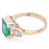 Estate 14K Yellow Gold Square 2.79Ct Emerald & 0.50TCW Diamond Ring Size 6