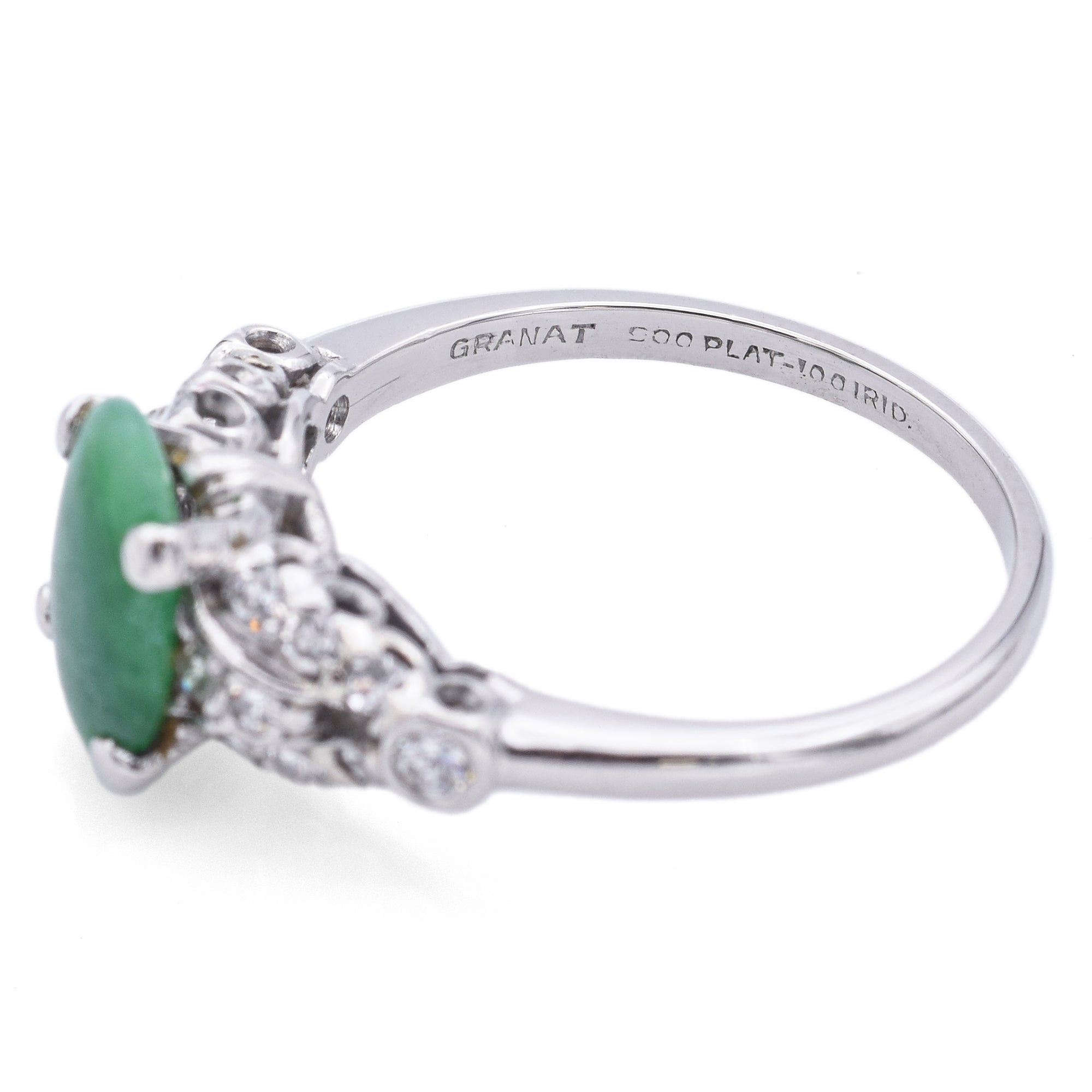 Vintage Granat Platinum 1.35 Ct Green Jade & Diamond Band Ring Size 5