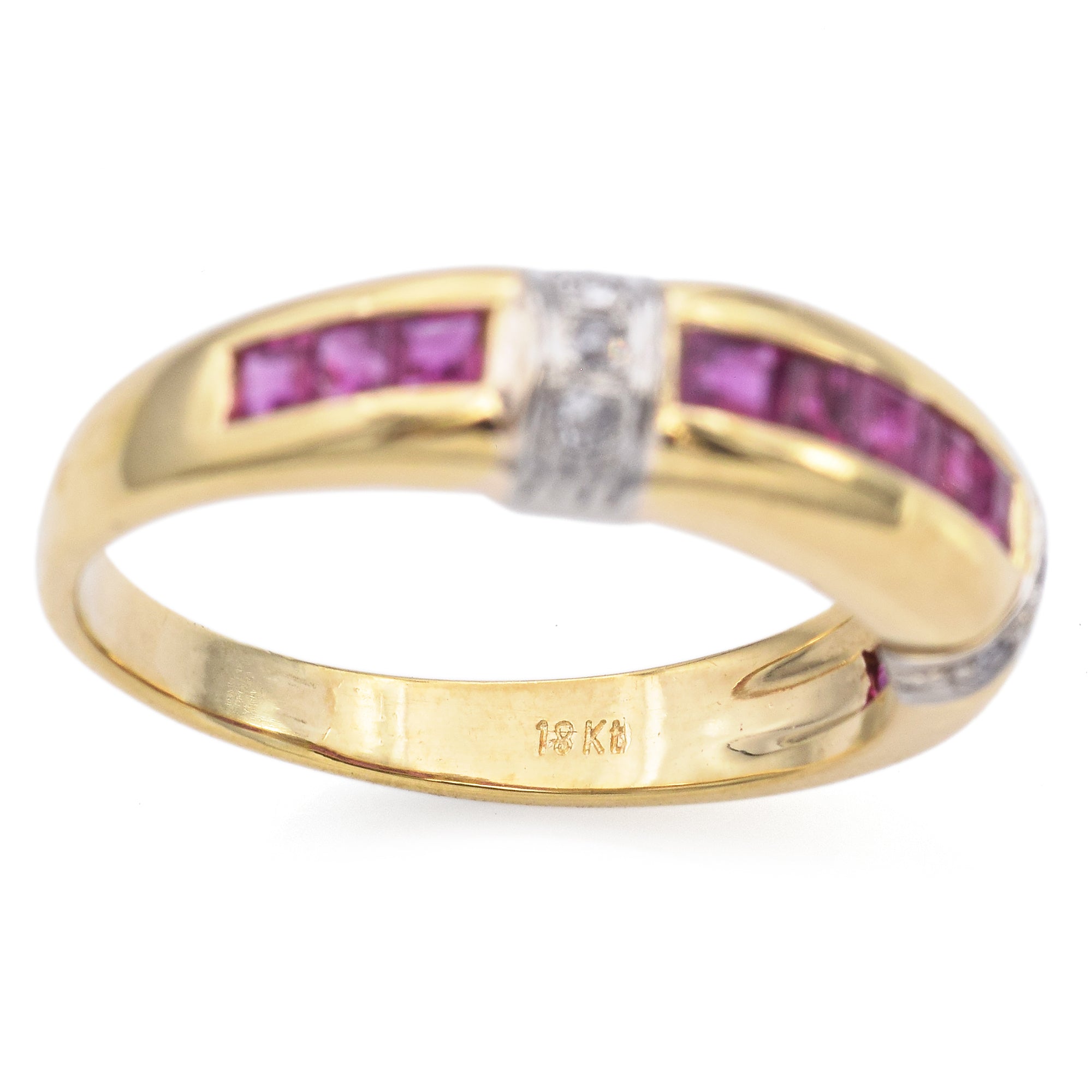 18K Yellow & White Gold Invisible Set 0.72 TCW Ruby with Accent Diamond Ring