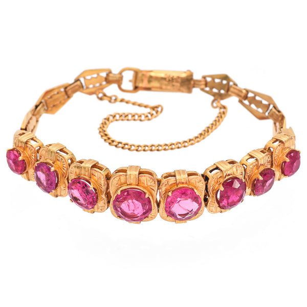 Vintage Chinese 20K Yellow Gold 6.15 TCW Pink Spinel Bracelet