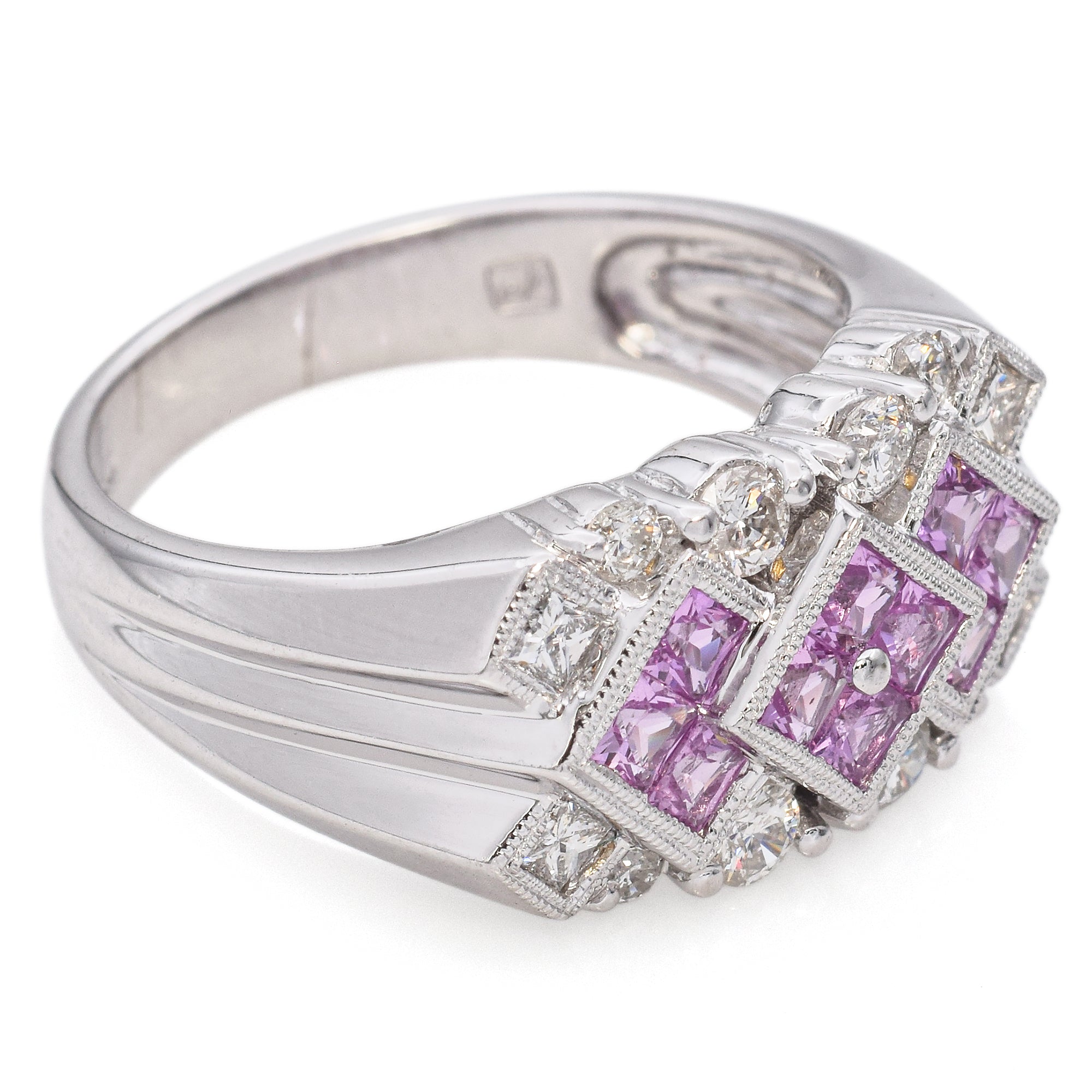 14K White Gold Pink Sapphire & Diamond Ring