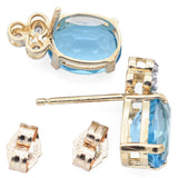 Estate 14K Yellow Gold Blue Topaz & Diamond Stud Earrings