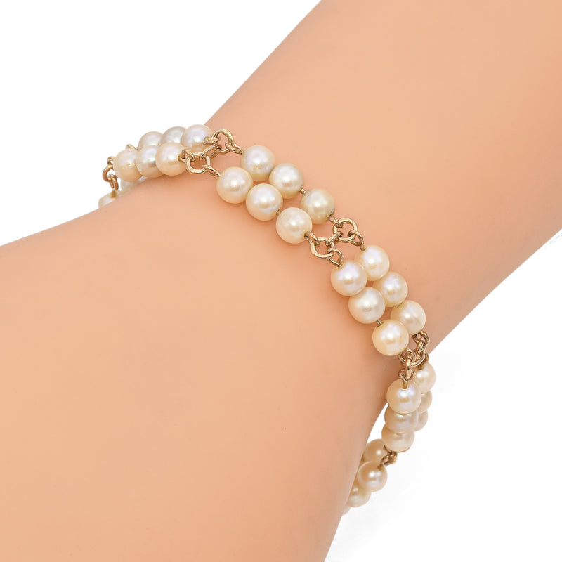 14K Yellow Gold Double Strand Pearl Bracelet