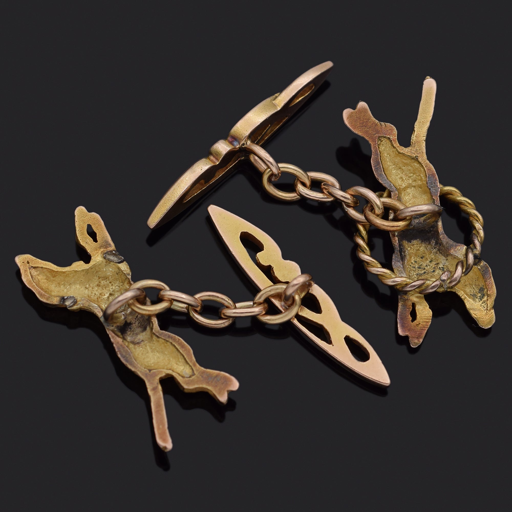 Antique 14K Yellow Gold Agility Show Dog Cufflinks