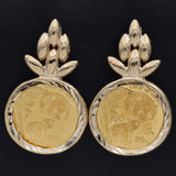 2004 China Panda 20 Yuan 1/20 Oz Au.999 Coin 14K Yellow Gold Bezel Earrings