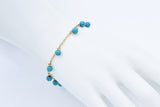 Vintage 14K Yellow Gold Turquoise Beaded Dangle Station Chain Bracelet