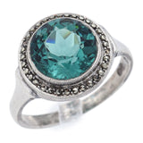 Antique R. Lindsay Sterling Silver Blue Zircon & Marcasite Ring