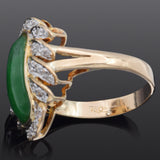 Vintage 18K Yellow Gold Green Jade & Diamond Cocktail Ring Size 8