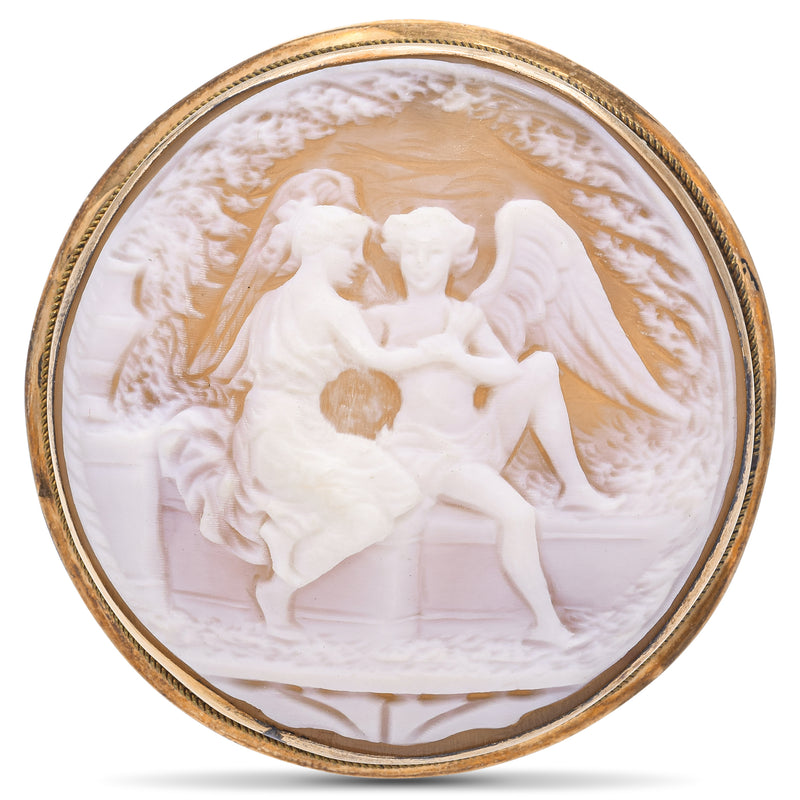 Antique Yellow Gold Cameo Psyche & Eros Brooch Pendant