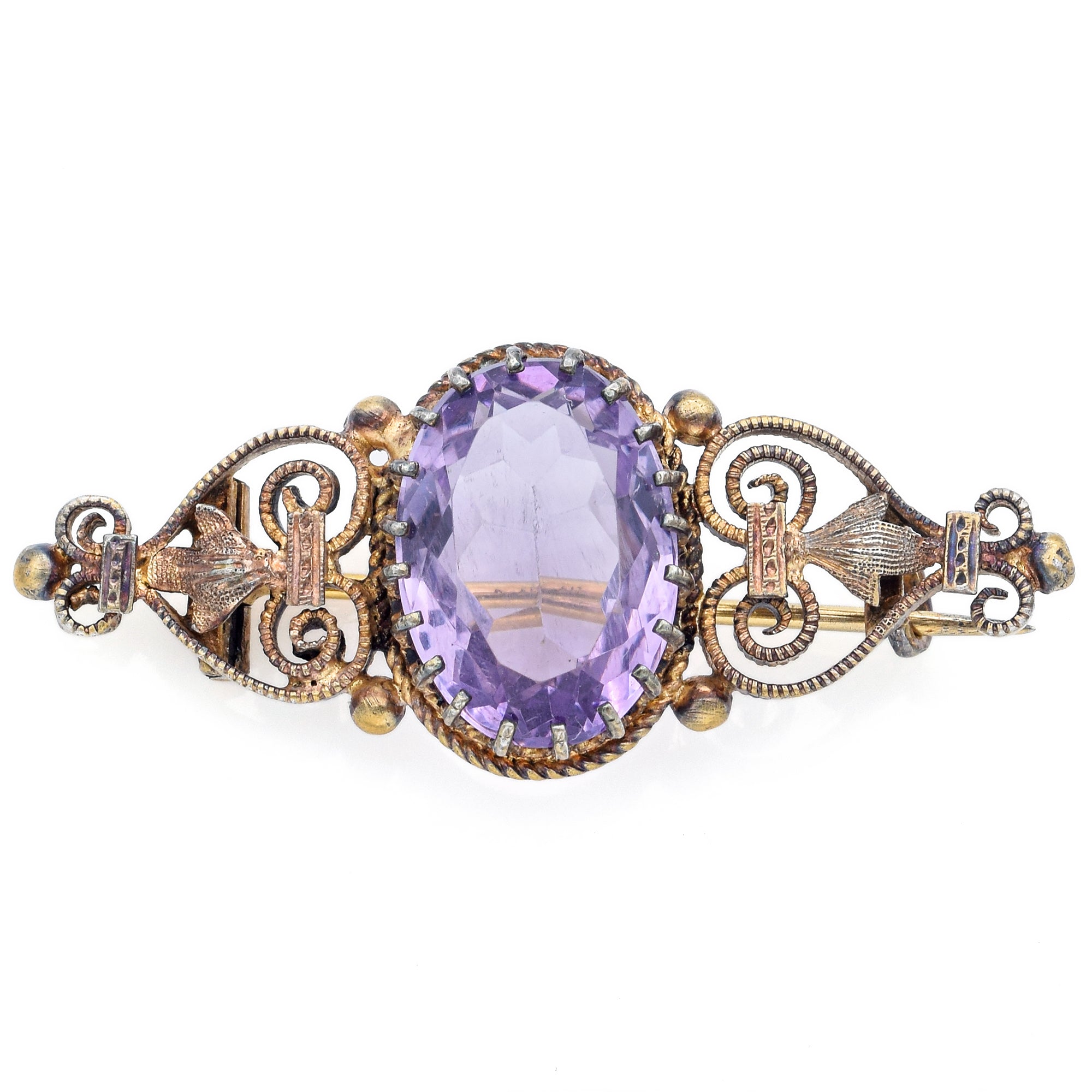 Antique 6.65 Ct Oval Amethyst Silver Bar Brooch Pin