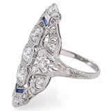 Antique Art Deco Platinum 1.07 TCW Diamond & Sapphire Ring Size 5.5