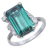 Vintage 14K White Gold 4.2 Ct Emerald Cut Green Tourmaline & Diamond Ring