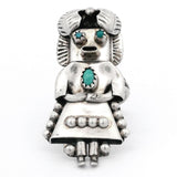 Vintage Navajo Orville Manygoats Kachina Sterling Silver Turquoise Cocktail Ring