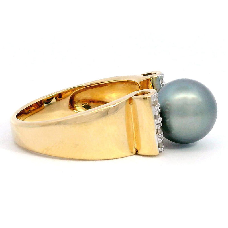 14K Yellow Gold Tahitian Pearl Diamond Ring