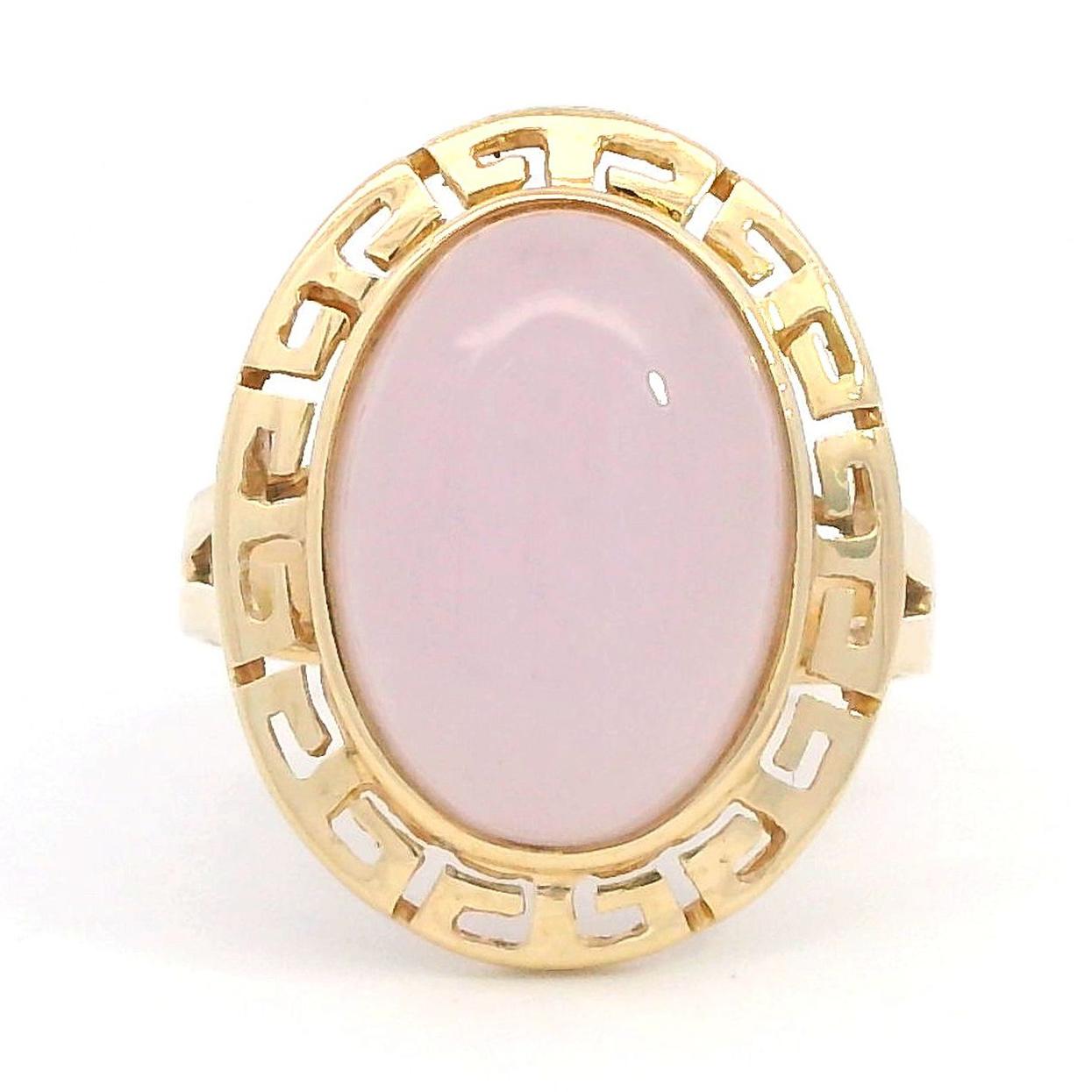 14K Yellow Gold Lavender Jade Greek Key Bezel Cocktail Ring