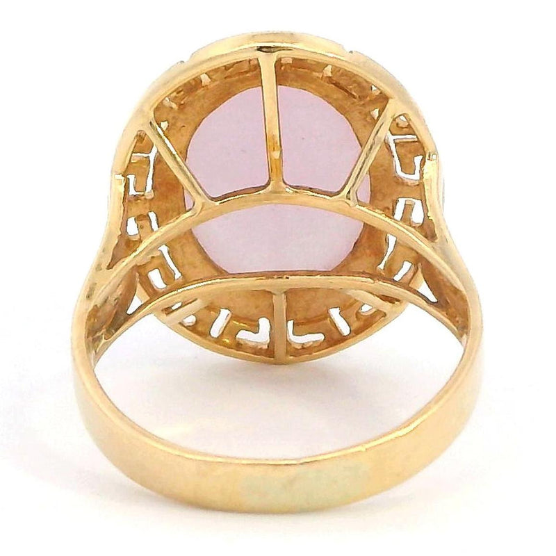 14K Yellow Gold Lavender Jade Greek Key Bezel Cocktail Ring