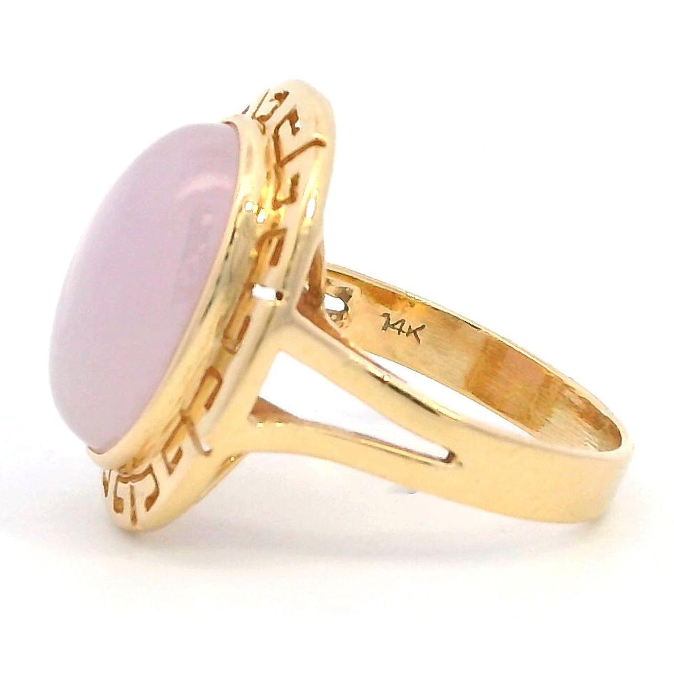 14K Yellow Gold Lavender Jade Greek Key Bezel Cocktail Ring